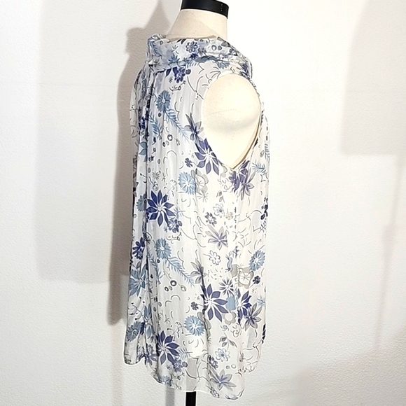 Ambra Blouse Silk Floral Sleeveless Cowl Neck White Size L - Picture 7 of 15